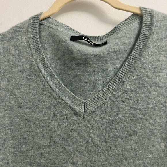 Quince Mongolian Cashmere V-neck Sweater - Green Blue - Size S - Picture 4 of 13